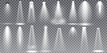 Scene illumination collection, transparent effects. Bright lighting with spotlights. Vector Illustrationのイラスト素材