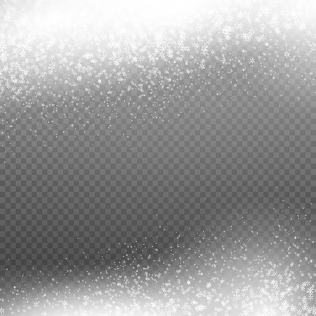 Falling Christmas snow pattern. Snowflakes isolated on transparent background. Vector Illustrationのイラスト素材