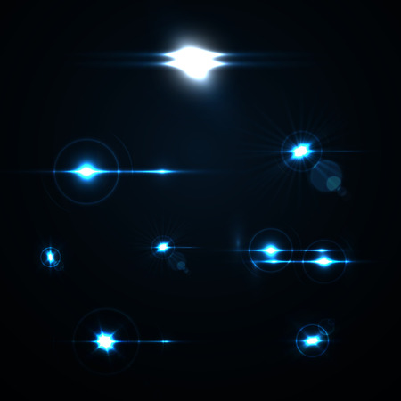 Realistic Lens Flare transparent Elements Collection. Light Effect Design. Vector illustrationのイラスト素材