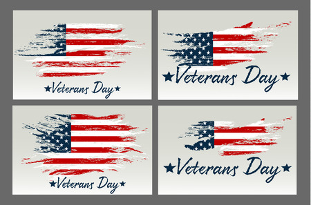 Set Veterans Day. Usa flag brush strokes. Design for holiday cards on a gray background.のイラスト素材