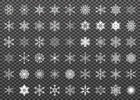 A set of white snowflakes Isolated on transparent background.のイラスト素材