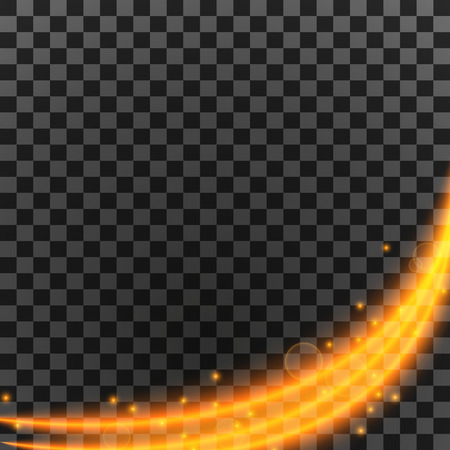 Light effect with glowing gold wavy lines and sparkles isolated on transparent special effec.. Vector illustrationのイラスト素材