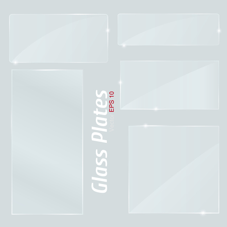 Realistic Glass set plates frame. Isolated on transparent background. Vector illustrationのイラスト素材