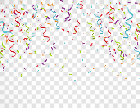 Falling Festive Colorful bright Confetti isolated on Transparent background. Vector illustrationのイラスト素材