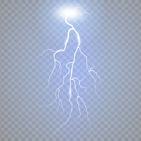 Blue Lightning and thunder-storm. Magic glow and sparkle bright lighting effect. Vector illustration.のイラスト素材