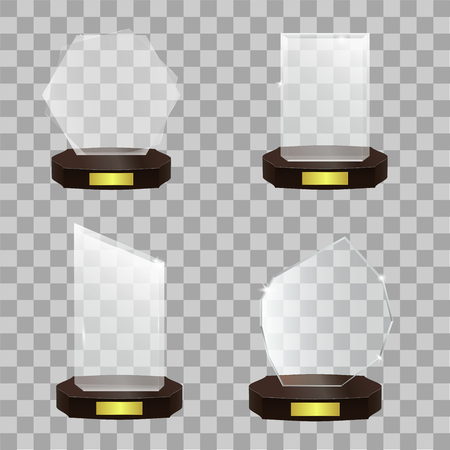 Set of glass shining trophy award isolated on transparent background. Vector Illustration.のイラスト素材