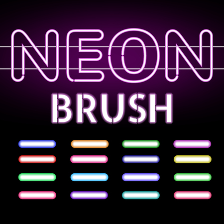 Set of Neon light brushes. Colorful neon tubes on dark background.  Vector illustrationのイラスト素材