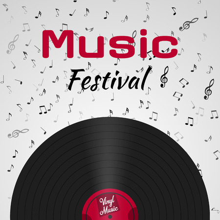 Banner for the retro music festival. Musical poster for your design. Music elements design for card, invitation, flyer, brochure. Music vinyl and notes background vector illustration.のイラスト素材