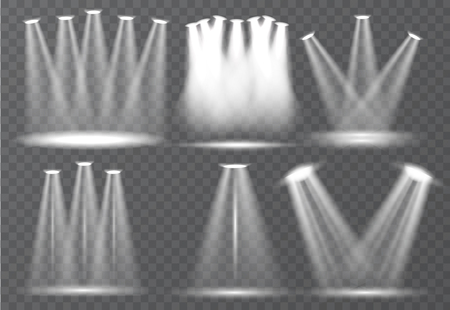 Large set of scene illumination, transparent effects. Bright lighting with spotlights collection. Vector illustrationのイラスト素材