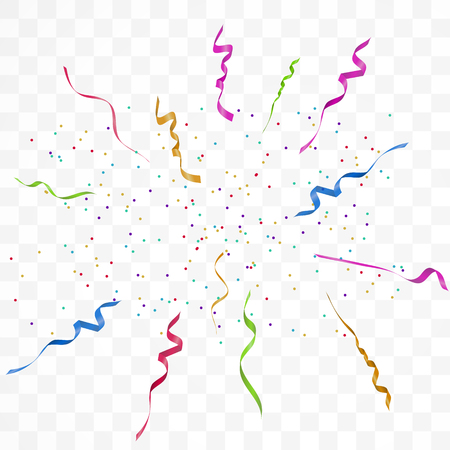 Realistic colorful bright confetti isolated on white transparent background. Celebration,party and festive flying  confetti backgrounds. Vector illustrationのイラスト素材