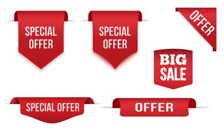 Set of Red banner special offer Isolated on white background, for your design web site and branding banner. Vector Illustrationのイラスト素材