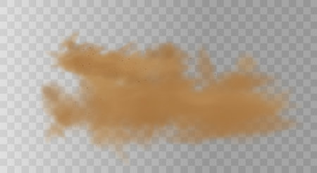 3d realistic dust cloud isolated on a transparent background.Brown dusty cloud or dry sand flying with a gust of wind.のイラスト素材