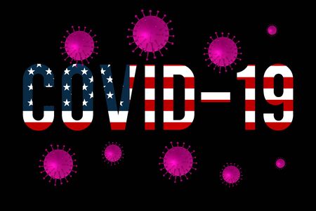 Coronavirus, warning sign flying virus against the of the flag of USA. Coronavirus 2019-nCoV.のイラスト素材