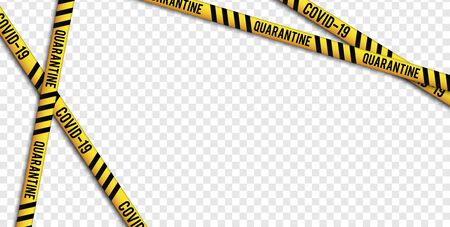 Strips of quarantine, coronavirus tape border. Set of warning coronavirus stripes. Isolated on transparent background.のイラスト素材
