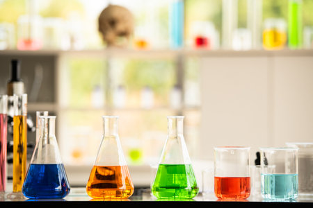Lab working chemical testing medical,Colored liquidsの写真素材