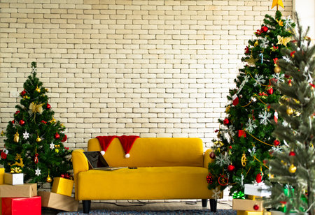 Christmas tree decorated in the living room to prepare for the new year. Decorate the living room...