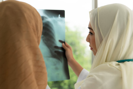 Muslim doctors explain the health examination results of Muslim women. That receives annual health...