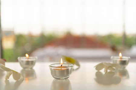 Spa, the place for relaxation and wellness. With flowers and massage equipmentの写真素材