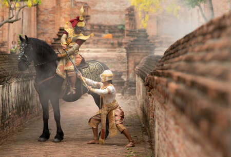 Khon, Is a classical Thai dance in a mask. In Ramayana literature, this is the battle between the giant and Hanuman.の写真素材