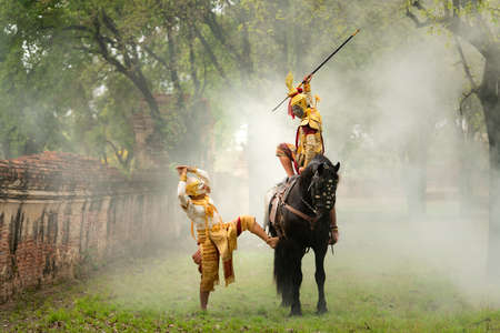 Khon, Is a classical Thai dance in a mask. In Ramayana literature, this is the battle between the giant and Hanuman.の写真素材