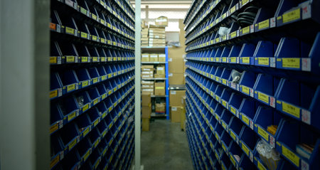 Small blue electronic component storage compartment. systematically storedのeditorial素材