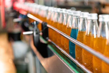 Ready-to-drink bottled juice products Arranged and packed in boxes for delivery to the next customer
