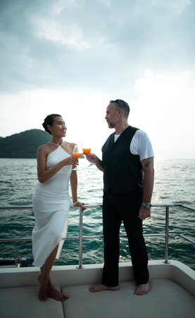 Happy moments of interracial couples on a yacht The couple had their honeymoon at one of Asia's most...