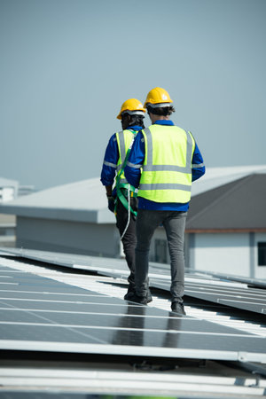 Engineer in charge of solar panel installation The installation of solar energy conversion into...