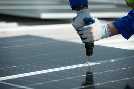 Engineer in charge of solar panel installation The installation of solar energy conversion into...