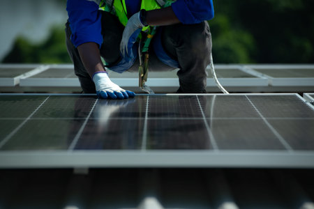 Engineer in charge of solar panel installation The installation of solar energy conversion into...