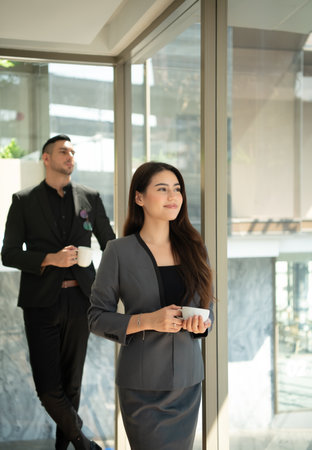 Following the meeting, the new generation of entrepreneurs takes a break. To unwind in the relaxation room with hot coffee to boost energy.の写真素材