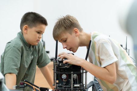 Children using the hand robot technology, Students are studying technology, which is one of the STEM courses.の写真素材