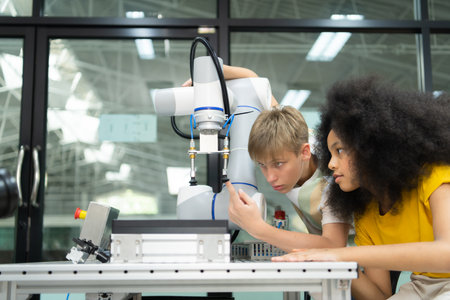 Children using the hand robot technology, Students are studying technology, which is one of the STEM courses.の写真素材