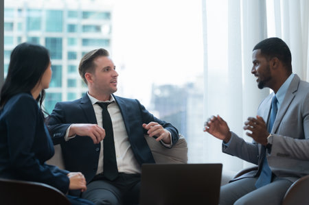 New business group discuss and exchange ideas while relaxing in the office room.の写真素材