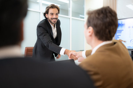 Group of young businessmen in international companies, Meeting to conclude a new responsible project.の写真素材