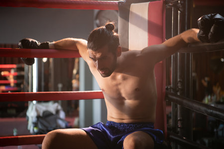 Boxers will also get a break between fights. In order for the body to relax and the trainer will recommend the next round of fights, Muay Thai, Thai martial arts.の写真素材