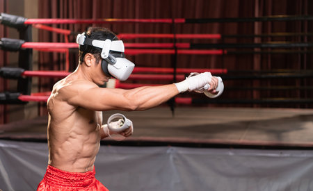 Technology that allows boxers to spar with their opponents alone. With the use of a VR machine, which can easily determine opponents or techniques.の写真素材