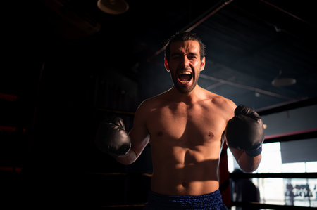 When is the winner must shout and shout out loud to be satisfied, Muay Thai, Thai martial arts.の写真素材