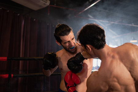 Punching is one of the master techniques of Muay Thai that is used to kick and lift to prevent kicks. which boxers are popularly used as weapons, Muay Thai,Thai martial arts.の写真素材