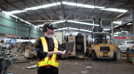 Engineer and mechanical system placement in the old mechanical factory by using a virtual reality...