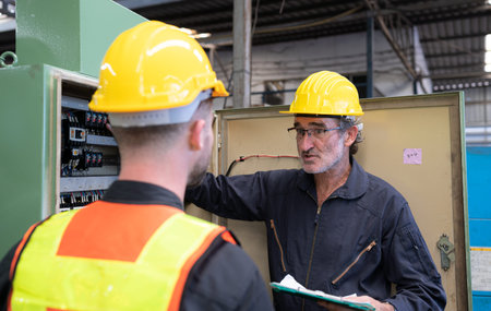 Engineers and technicians Check the electrical system and repair the mechanical system in the...