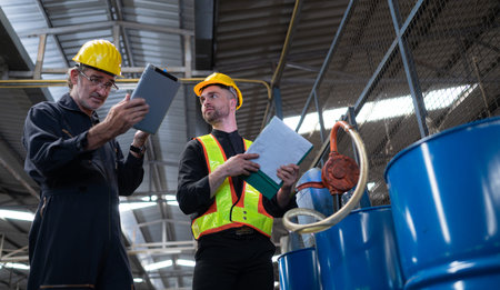 Technician and engineer inspecting and measuring the engineering values of oils to be used in the...