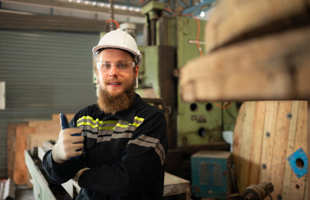 Portrait of mechanical engineers are checking the working condition of an old machine that has been...