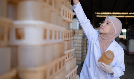Portrait of a young scientist working in a laboratory She is examining the mushroom culture bottles...
