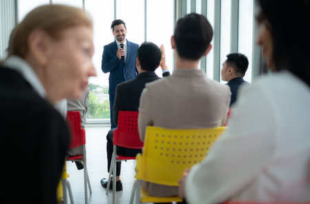 A group of business people organizes a seminar. Discuss the success of doing business in a...