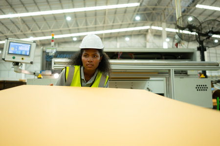 Young female checking a paper package in production line