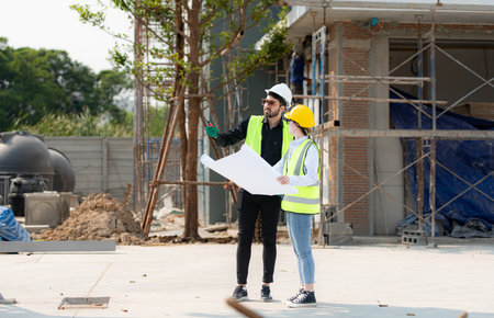 Portrait of architect and engineer with experience in multi-story building constructionの写真素材