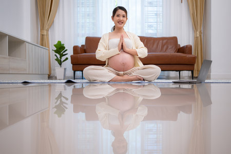 Light activity for pregnant women on the verge of giving birth, Maternity prenatal care and woman pregnancy concept.の写真素材
