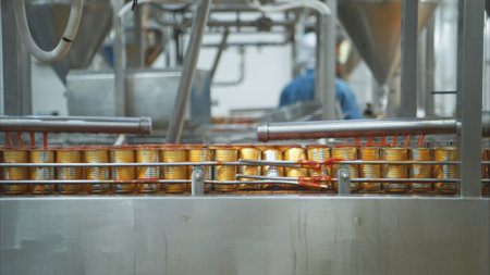 Process and production line in canned fish factoryの写真素材