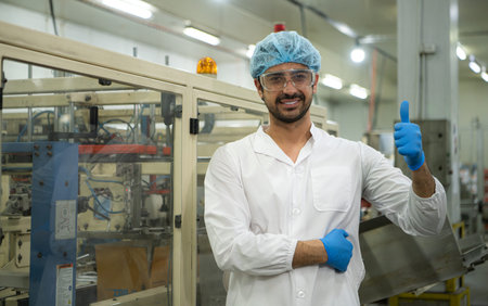 Portrait of production control supervisor inspects and controls the operation of each step in the...